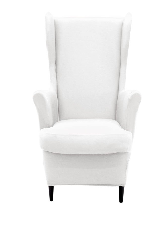 NILUOH Wingback Chair Cover 2-Piece Soft Stretch Wing Chair Slipcover Solid Color Armchair Sofa Couch Cover Furniture Protector with Elastic Bottom for Living Room Bedroom (White) - Image 1